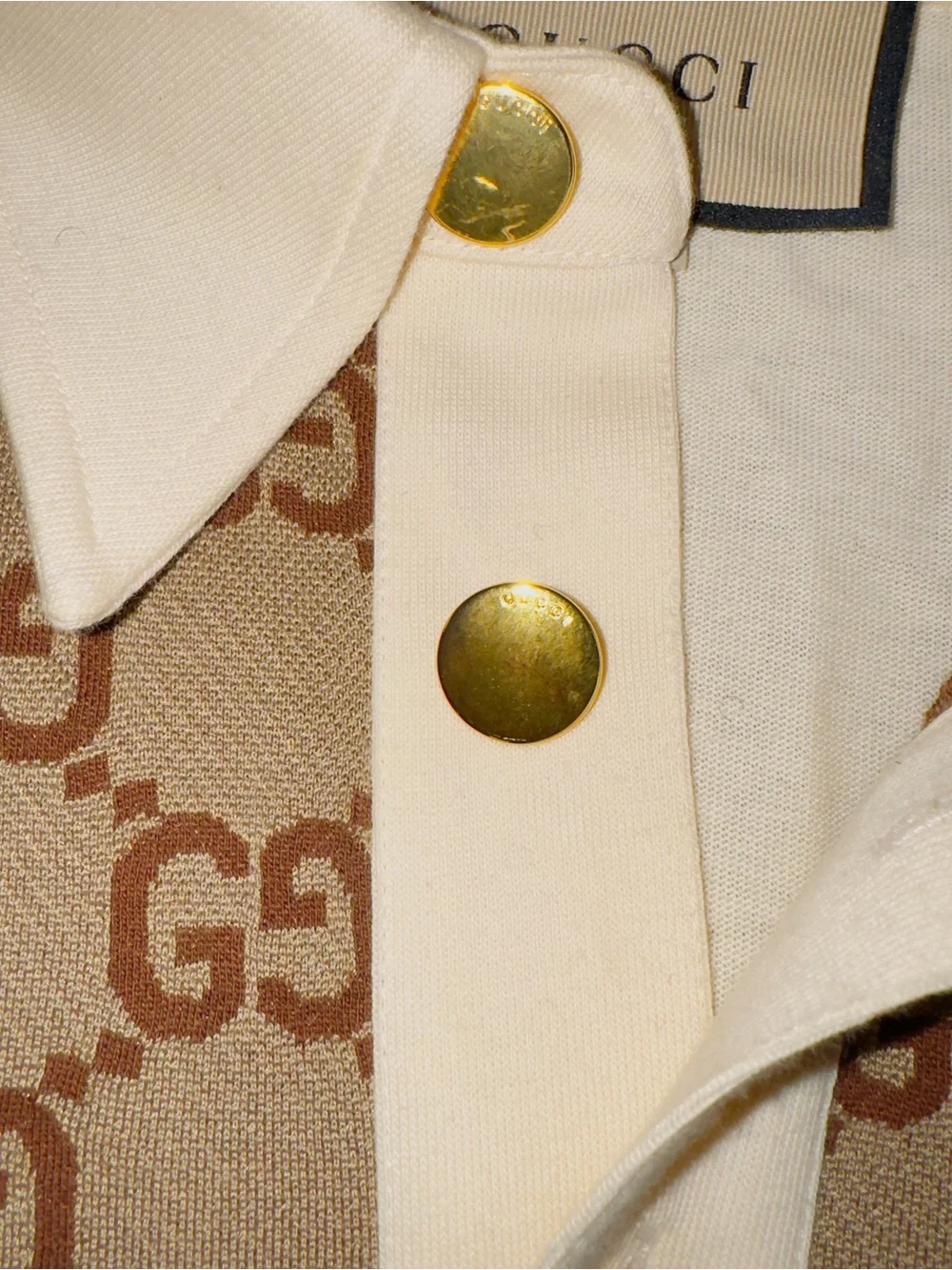 Gucci Beige and Brown GG Logo Polo Shirt